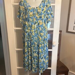 LOGO by Lori Goldstein Blue Floral Midi Dress